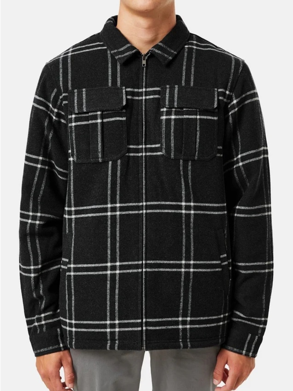 KATIN Crosby Men's Black Plaid Zip-Front Shacket